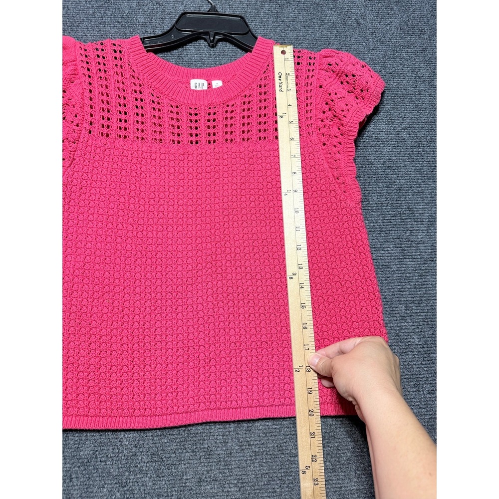 Gap Crochet Ruffle Sleeve Sweater Top Women M Raspberry Pink - Picture 8 of 9